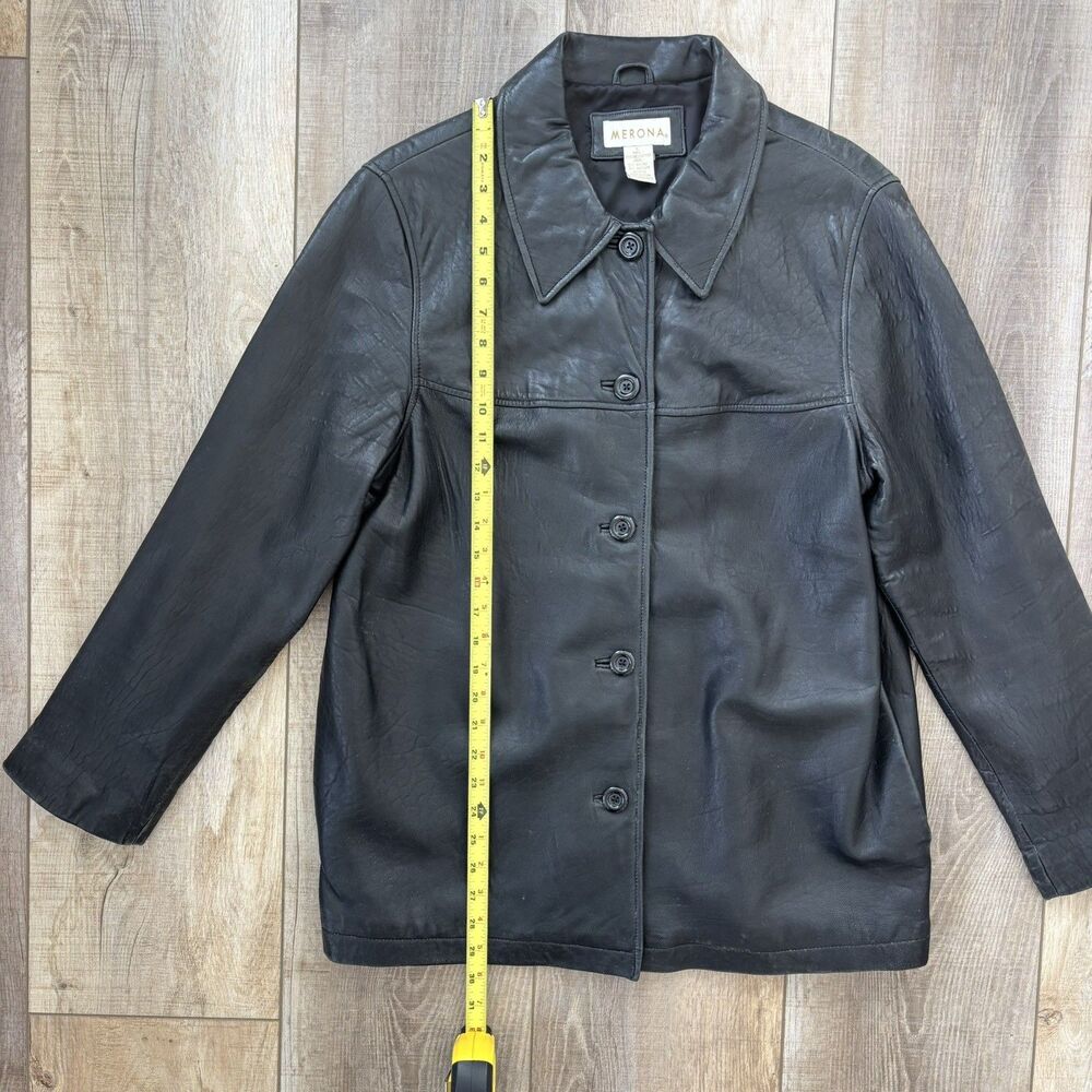 Vtg Womens Black Soft Leather Jacket Size L 90s Y2K Minimalist Soft Grunge Emo - Picture 14 of 16
